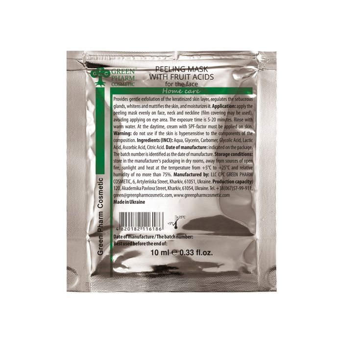 Peeling masker met fruitzuren voor gezicht, 10 ml